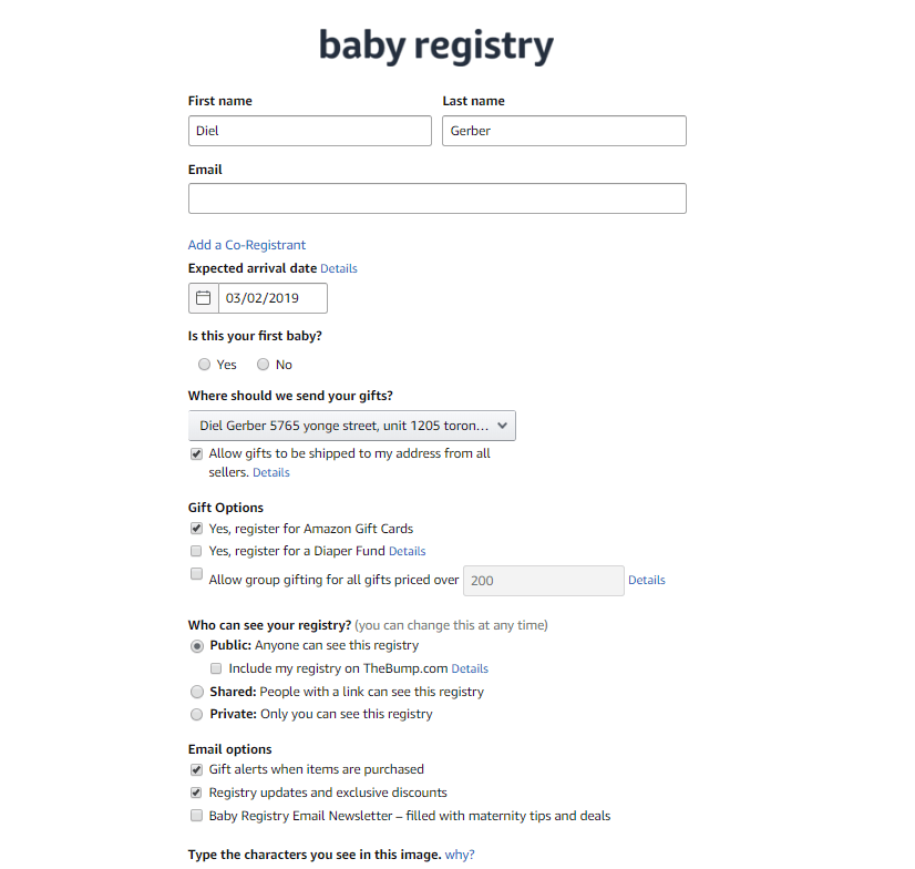 Amazon baby registry